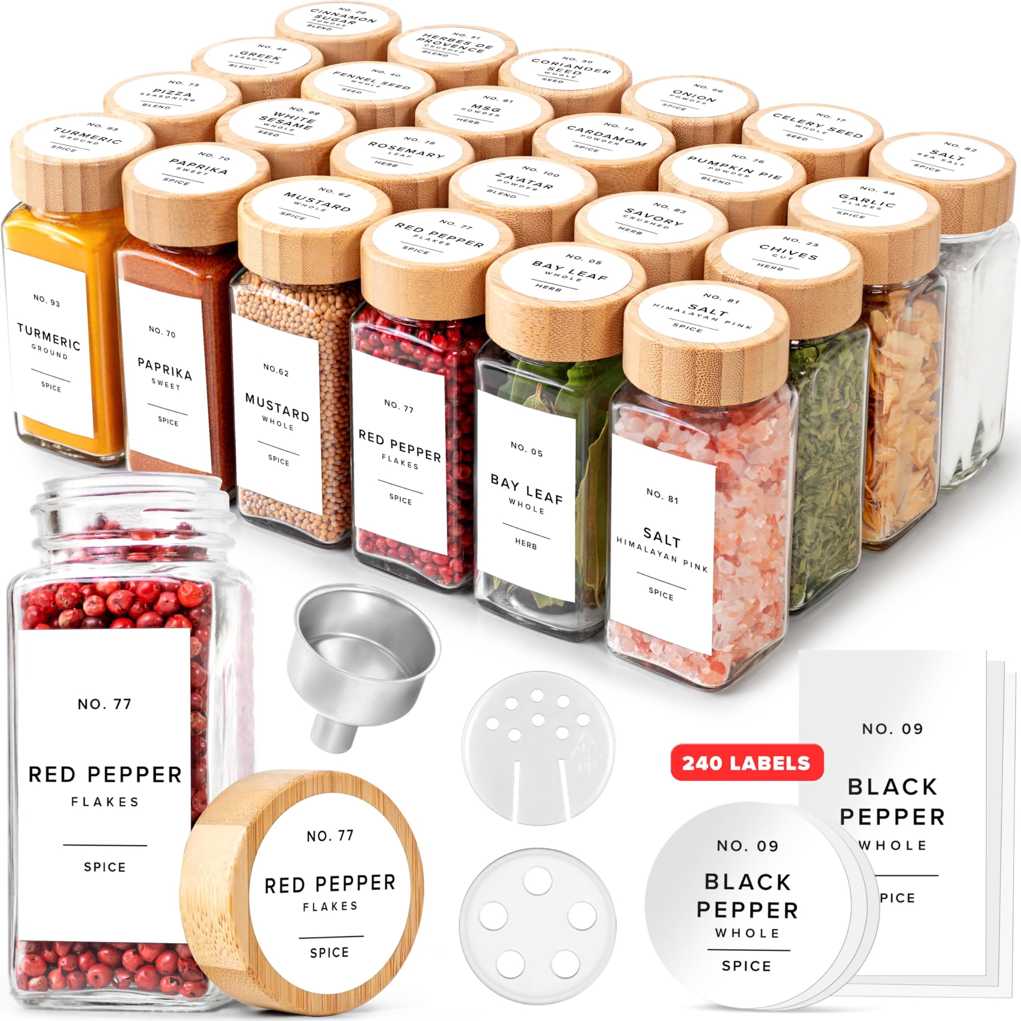 Juego De Tarros De Especias Edelhaus De Vidrio Con Tapas De Bambú De 120 Ml (24 Unidades)