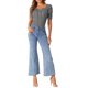 thumbnail image 2 of INSPIRA CHIC Blusa de trabajo Houndstooth para mujer de manga corta con cuello cuadrado Blusas casuales, 2 of 6