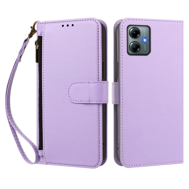 Funda Tipo Billetera para Motorola Moto G Play 2025 con Soporte y Bolsillo con Cierre Morado