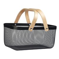 Magideal - Cesta De Almacenamiento De Malla Metálica, Cesta De Red Hueca, Contenedor De Comida Para Exteriores, Cesta De Picnic Hueca Para Viaje, Dormitorio, Pos Negro
