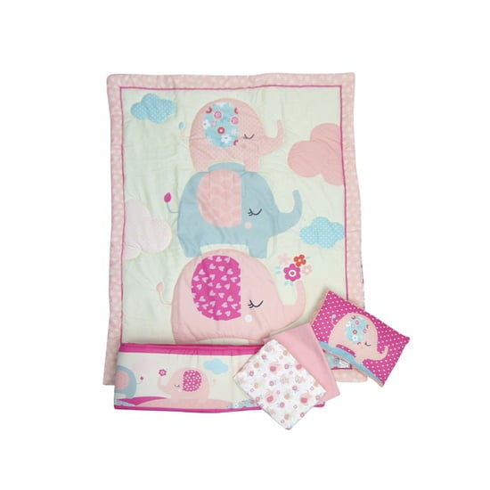 Pumucki - Ajuar De Cuna, 5 Piezas, Diseño Elefante, Color Rosado