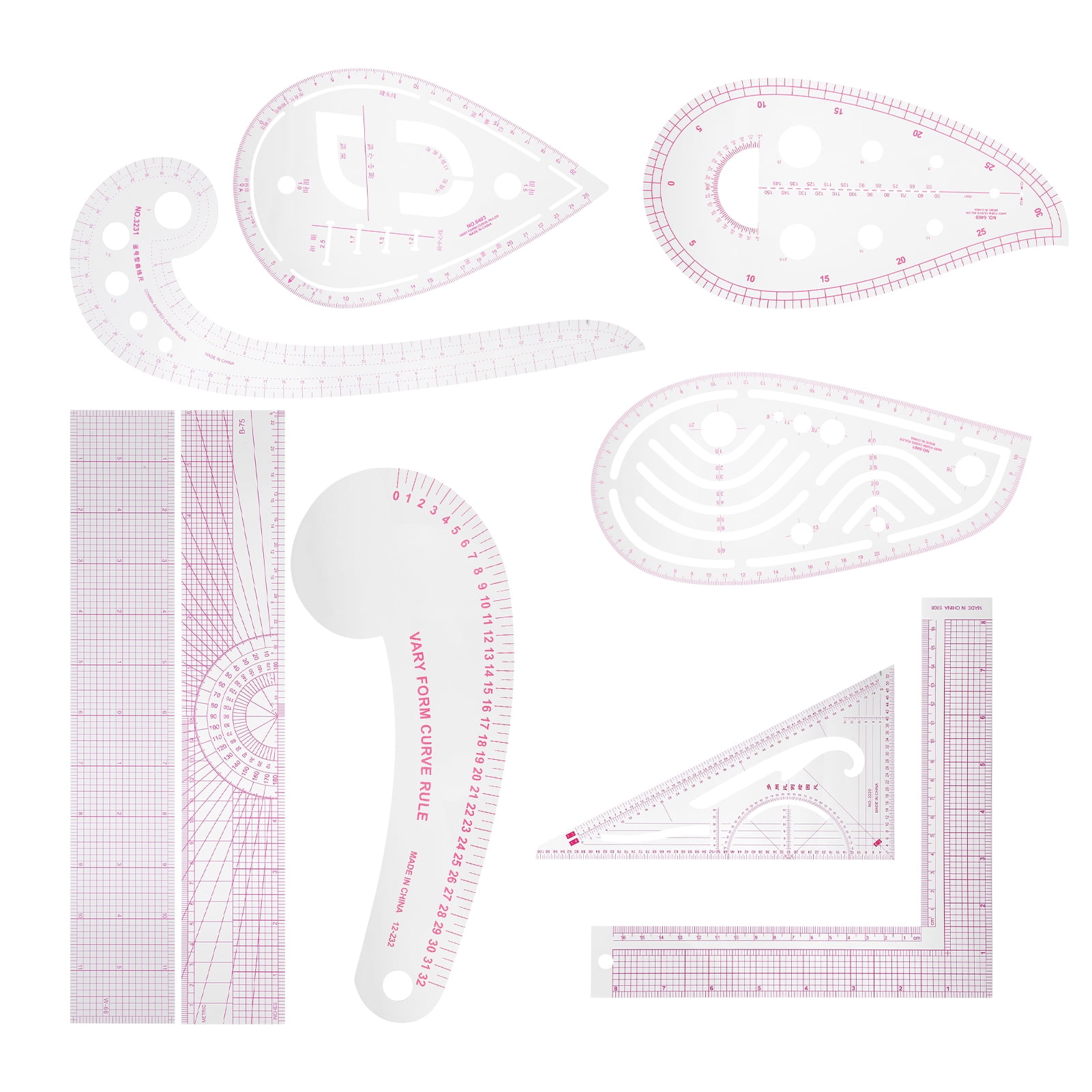 Juego De 9 Reglas Multiusos Para Ropa, Regla De Corte Con Forma De Curva, Plantilla De Dibujo Para Costura Y Sastrería