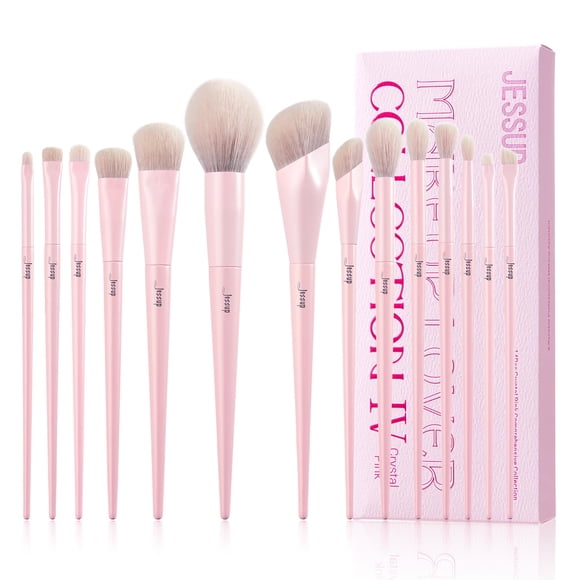 Set de brochas de maquillaje Jessup Pink, 14 piezas, veganas T495, con caja