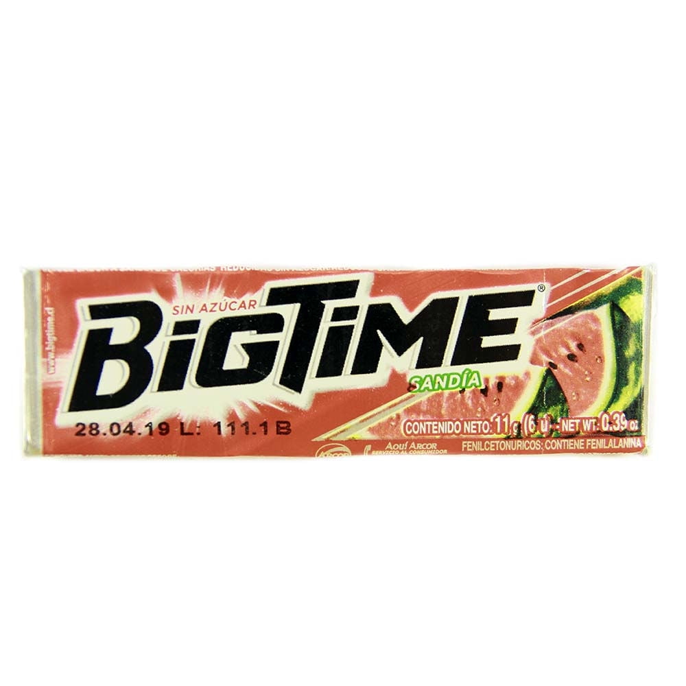Chicle Bigtime Sabor Sandia 11 g Dos en Uno
