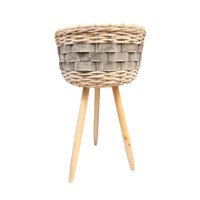 Oem - Macetero Tejido Fibras Y Madera Rustico Porta Maceta Bambu G