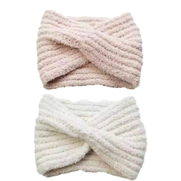 Paquete de 2 diademas tejidas cruzadas para mujer para clima frío, calentadores de orejas para invierno