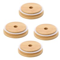 Magideal - Juego De 4 Tapas De Bambú Para Tarros Con Orificio Para Pajita, Reutilizables, Para Guardar Bebidas, Para Tazas, Enlatados De Vidrio, Tarros. 86 Mm