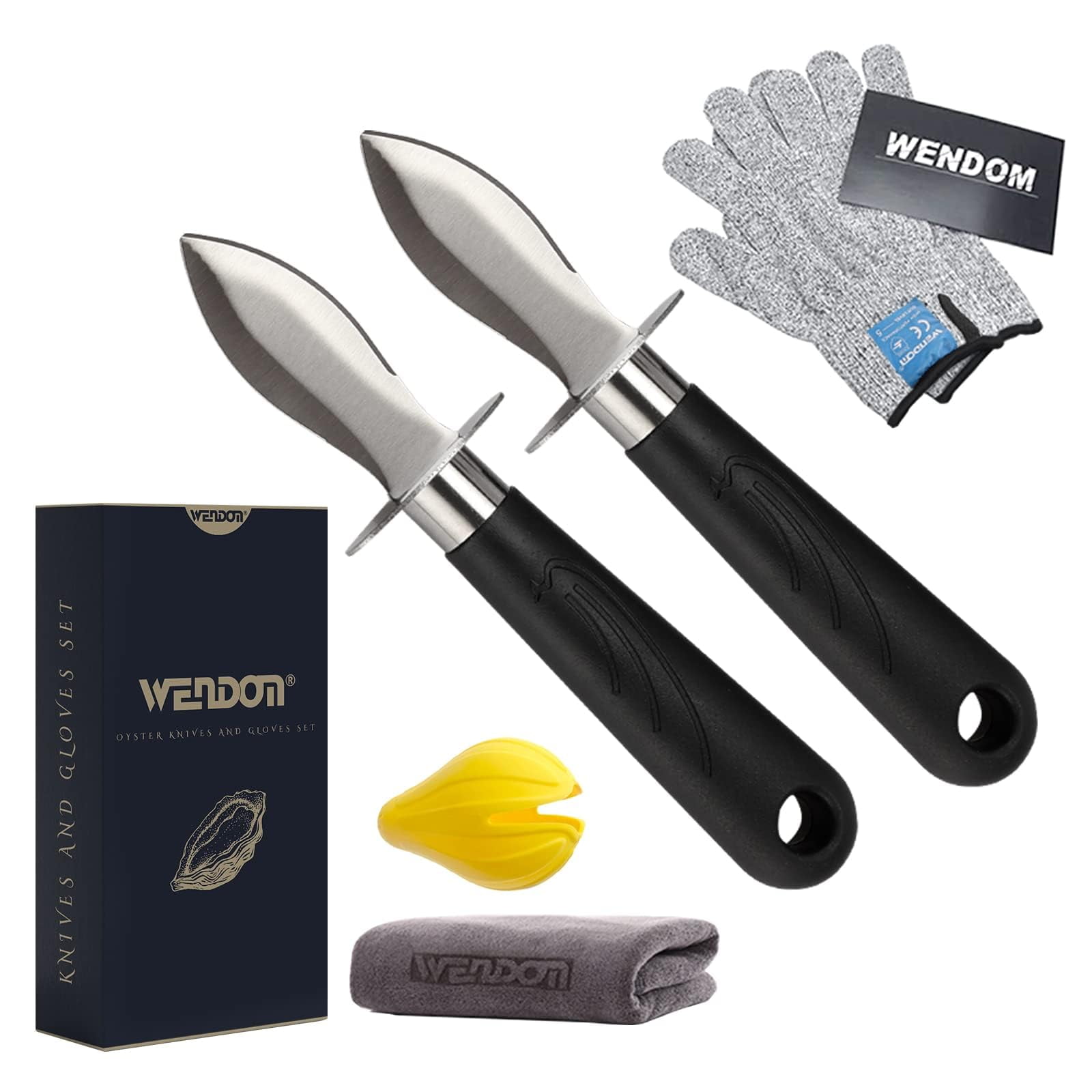 Set De Espátulas Para Ostras Wendom, Negro, Con Guantes Y Tela