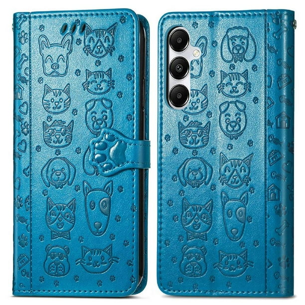 Funda Cartera FOXDOCK para Samsung Galaxy A55 5G , Flip PU con Relieve de Gatos y Perros, Tarjetero y Soporte