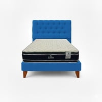 Vitelio - Cama 1.5 Plaza Azul Francia Capitone + Colchón Ortopedic