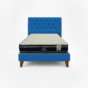 Vitelio - Cama 1.5 Plaza Azul Francia Capitone + Colchón Ortopedic