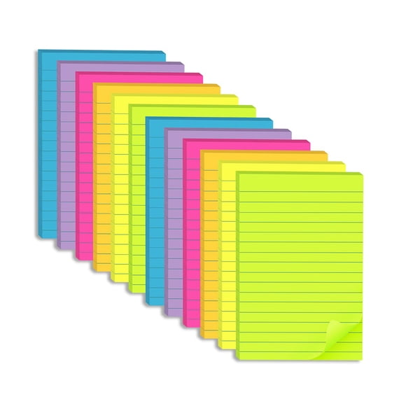 Bloc de notas adhesivas rayadas Kozerite de 4 x 6 cm (paquete de 12), cuadernos grandes