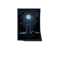 Genérico - Cuadro Decorativo Gato Mirando Luna 30X40 Negro