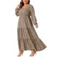 thumbnail image 4 of Agnes Orinda Vestido Maxi Largo de Lunares para Mujer Talla Grande de Escuela Colegio con Mangas de Linterna y Dobladillo con Volantes Flowy Boho 3X Caqui, 4 of 6