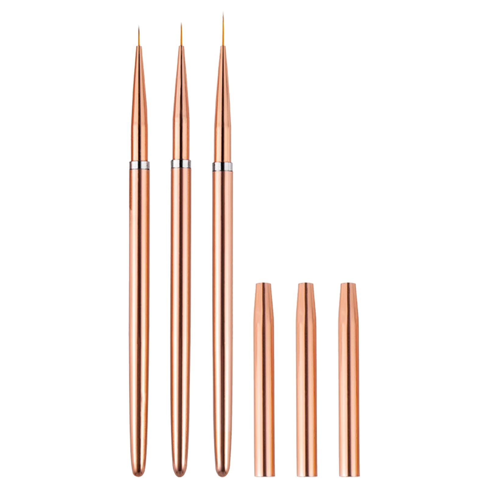 Magideal - Set De Brochas Para Manicura De 3x 3 Tamaños Para Trazos, Color Dorado, 13,6 Cm; 3 Piezas De Brochas Para Uñas, Ideales Para Mezclar Y Dibujar Puntos