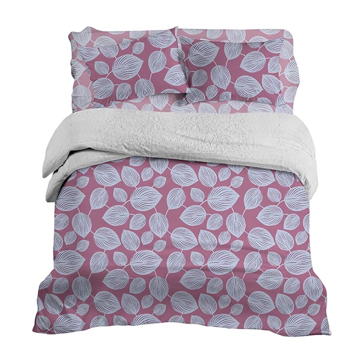 Doral - Plumón Sherpa + Sábana Microfibra De 2 Plazas Hoja Morada