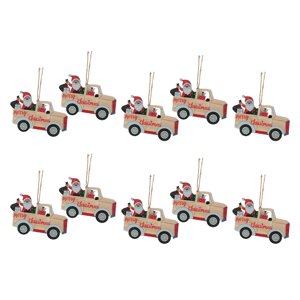 Magideal - 10X Adornos Navideños Colgantes De Madera Para Decoración Navideña, Adornos Colgantes Colgantes Para Fiestas, Festivales, Decoración De Vacaciones Papá Noel Y Coche
