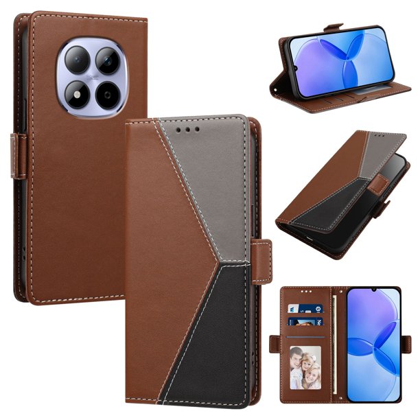 Funda Tipo Libro para Xiaomi Redmi Note 15 Pro 4G con Ranuras, Marrón