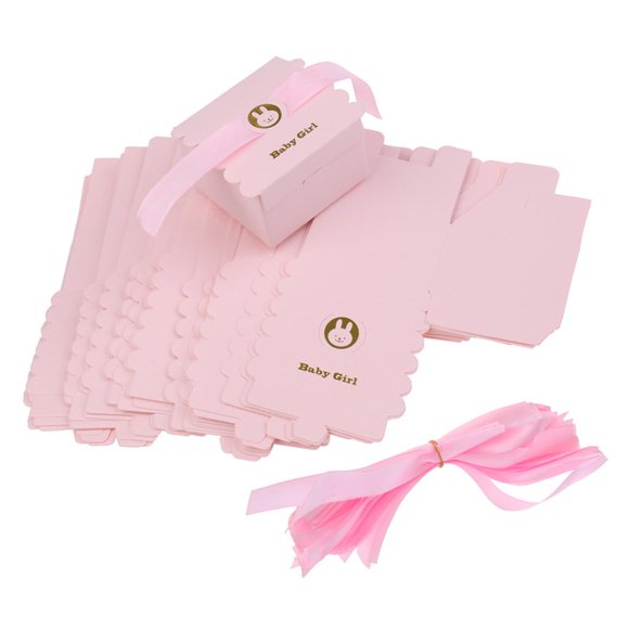 50 Piezas De Papel Ducha De La Caja Linda Ni?a Dulce Conejito Bebé Del Partido A Favor De Color Rosa
