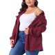 thumbnail image 4 of Agnes Orinda Conjuntos de Halloween para Mujeres Tallas Grandes Camisa de Punto Waffle Chaqueta Casual de Manga Larga con Botones 1X Burdeos, 4 of 5
