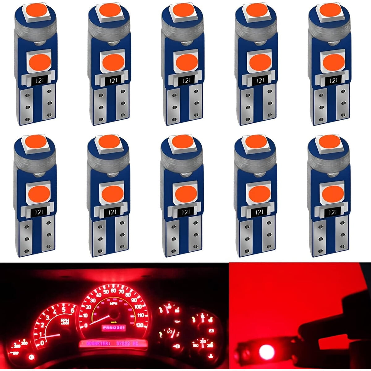 Ampolleta Led T5 Auxlight Rojo Brillante 12v Pack 10