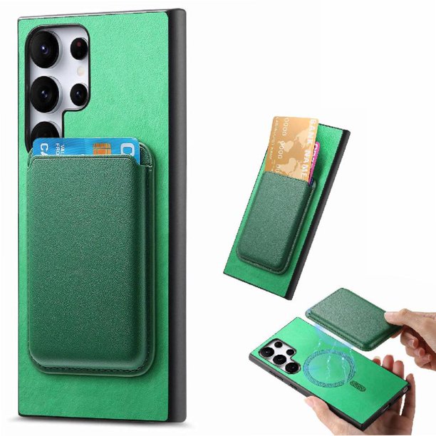 Funda de Cuero Magnética con Tarjetero para Samsung Galaxy S23 Ultra Cubierta Delgada Verde