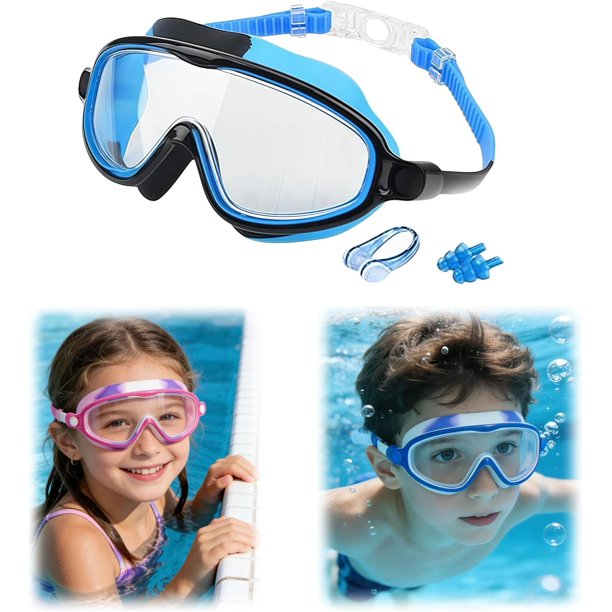 Gafas natación niños HD montura grande verano visión amplia antivaho clases natación