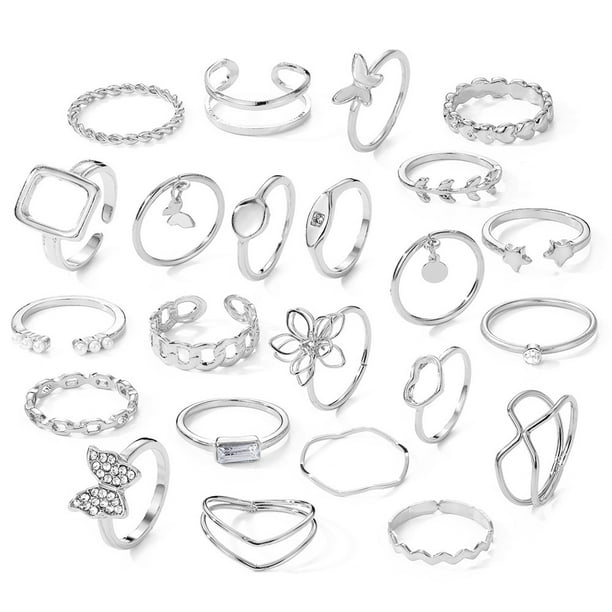 23pcs of Sparkling Gold & Silver Flower & Butterfly Rings - A Stunning Jewelry Set for Women!