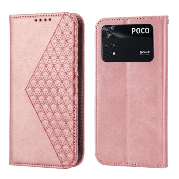 Funda Flip FOXDOCK para Xiaomi Poco X4 Pro 5G , Estilo Billetera con Diseño Rombo, Correa de Mano y Soporte, Uso Diario