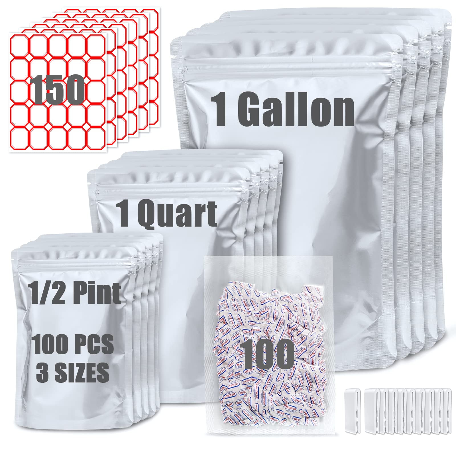Bolsas Mylar Para Almacenamiento De Alimentos Sukerle, Paquete De 100 Con Absorbedores De Oxígeno