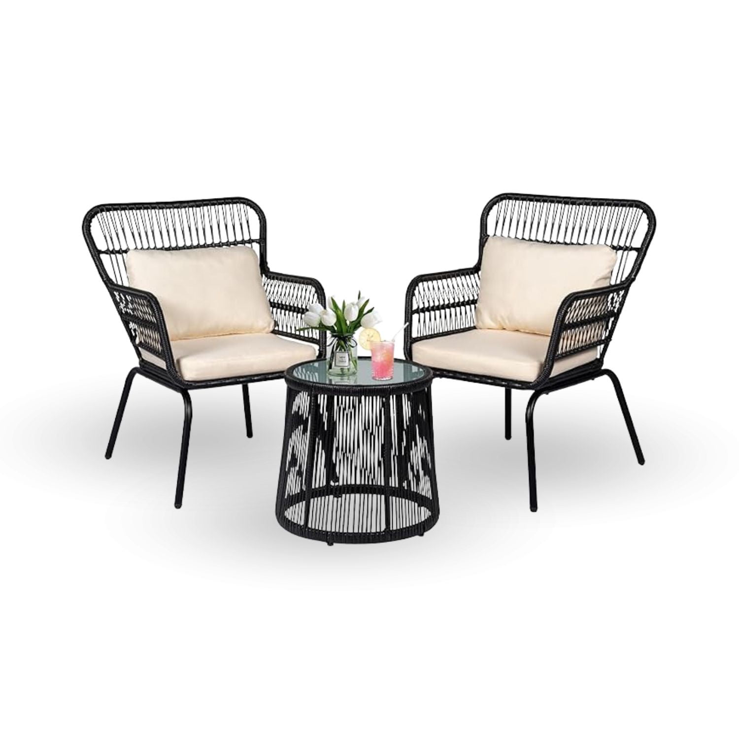 Set de Terraza Living Exterior Entrelazado Negro Sillas y Mesa | Lider