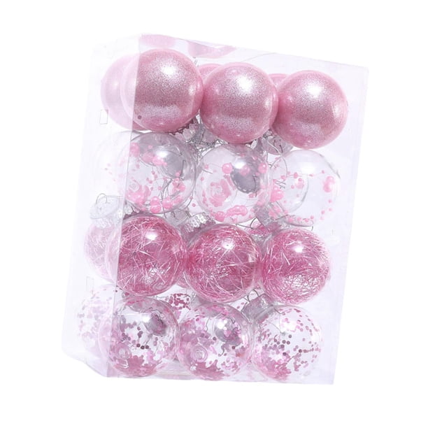 24 Piezas De Adornos Navideños De Bolas Irrompibles Para Fiestas Navideñas En Casa, Color Rosa Transparente