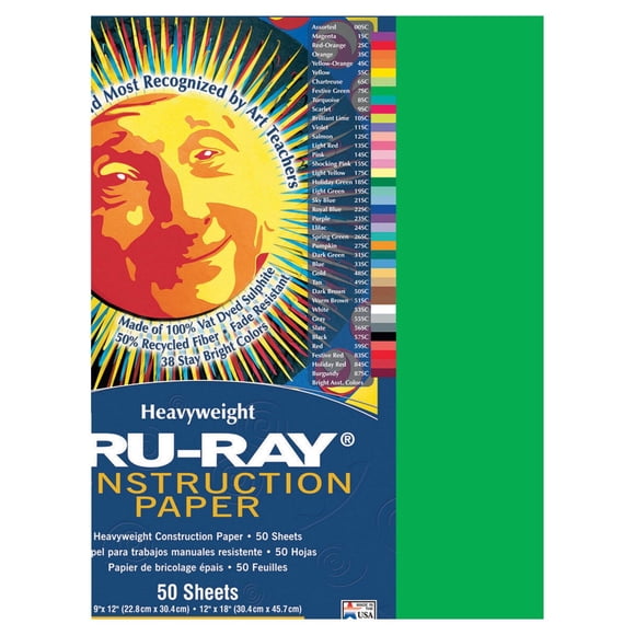 Papel de construcción Pacon Tru Ray Festive Green, 9 x 12, 50 hojas
