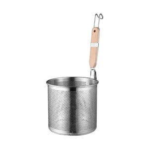 Magideal - Cestas De Malla Para Fideos, Colador De Malla, Fácil De Limpiar, Herramienta De Cocina, Colador De Cesta Antideslizante Con Mango De Madera Para Freír Mango Plano De 18Cm