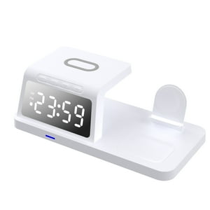 Genérico - Estación De Carga Inalámbrica 3 En 1 Con Reloj Digital - Cargador Magnético Rápido De 15 W Para Teléfono, Auriculares Y Reloj Inteligente-Blanco