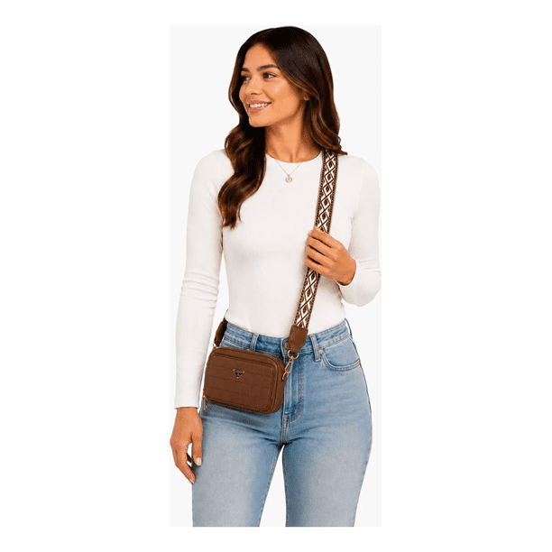 Cartera Bandolera Mujer Latinred Acolchada Correa Ancha Marron