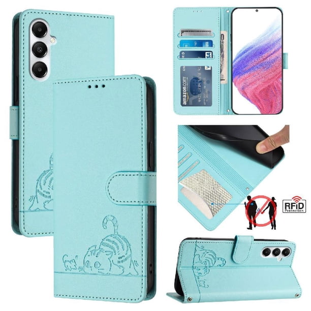 Funda tipo cartera FOXDOCK para Samsung Galaxy A05S 4G con soporte, ranuras, RFID, diseño de gato