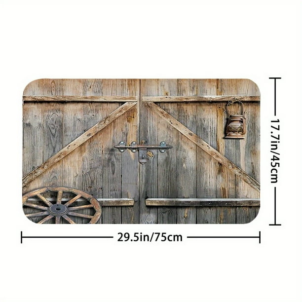 1pc Wooden Door Pattern Shower Curtain With 12 Hooks, Non-Slip Bathroom Rug, Toilet U-Shape Mat, Toilet Lid Cover Pad, Bathroom Decor