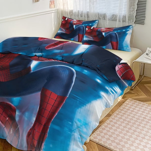 Cartoon Spiderman Kid Boy Room Decor Size Bedding Set for 3 Piece Bedding with 1 Flat Sheet And 2 Pillowcases Twin