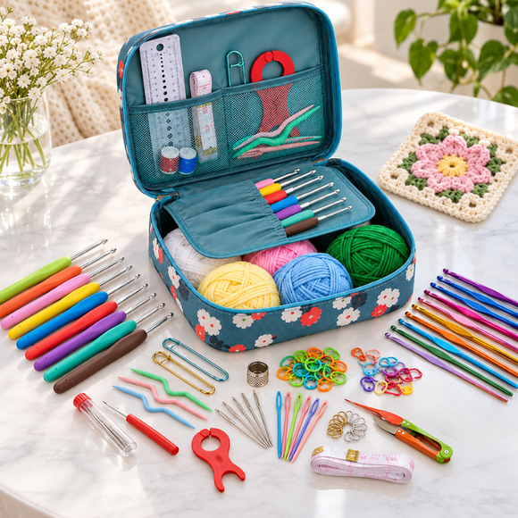 Set Estuche Crochet Silicona Tejidos Palillos Para Tejer 105 accesorios