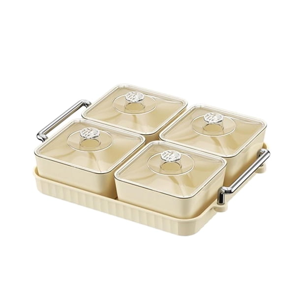 Bandeja para servir dividida, organizador transparente, contenedor de almacenamiento de alimentos, compartimentos divisores extraíbles para galletas, 4 tazones