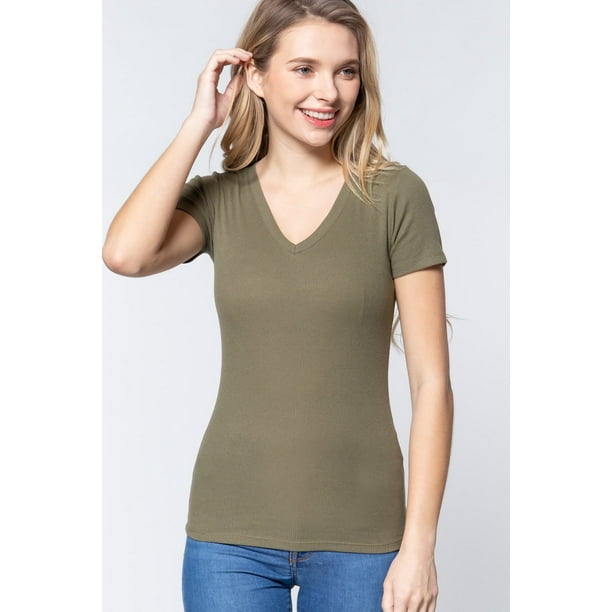 Top de Canalé con Cuello en V y Manga Corta