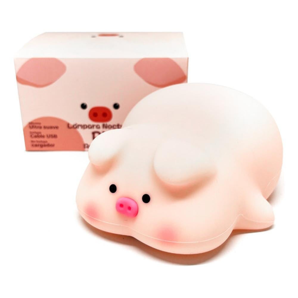 Drl - Lámpara Nocturna Espantacuco Recargable Led Pig Cálida+rgb