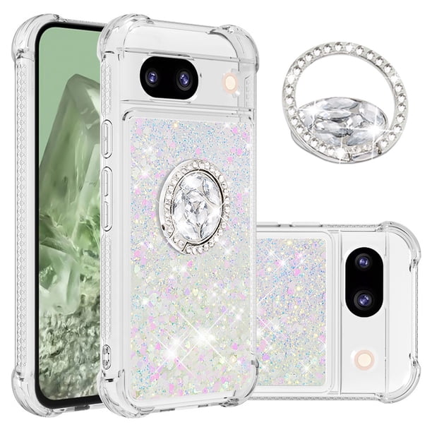 Funda Para Google Pixel 8a Con Brillo Líquido, Protección Completa Y Soporte De Anillo Giratorio