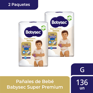 2 Paquetes De Pañales De Bebé Babysec Super Premium 136 Un G