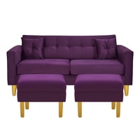Bodevir - Sofa New Retro 3C + 2 Pouf Felpa 01 Morado
