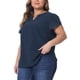 thumbnail image 4 of Agnes Orinda Blusas de Mujer Tallas Grandes Cuello en V con Muesca Mangas Cortas de Pétalo Camisas Casual Tops 5X Azul Oscuro, 4 of 6