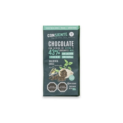 Chocolate Con Bebida De Avena 43% Cacao Sin Azúcar 80 G Entrelagos