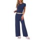 thumbnail image 1 of INSPIRE CHIC Conjuntos de Pijama para Mujer, Top de Manga Corta de Punto, Pantalones Largos Anchos con Volantes, Chándal de 2 Piezas, Conjuntos de Pijamas para Estar en Casa, Talla M, Azul Marino, 1 of 6