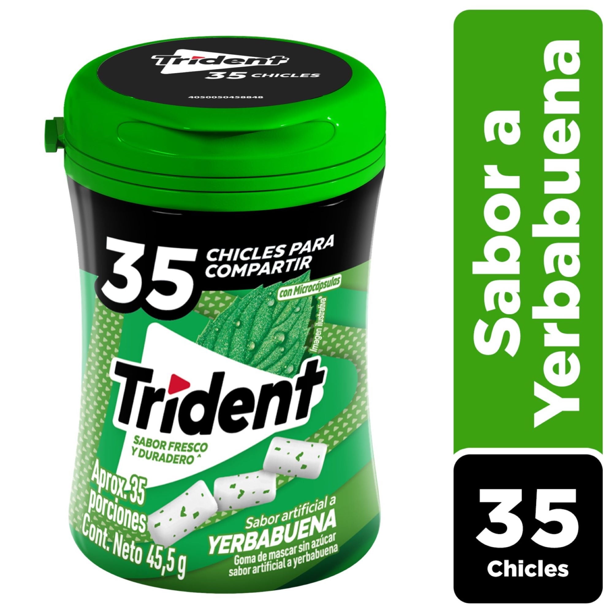 Chicle Sin Azúcar Botella Sabor Yerbabuena 45,5 g Trident